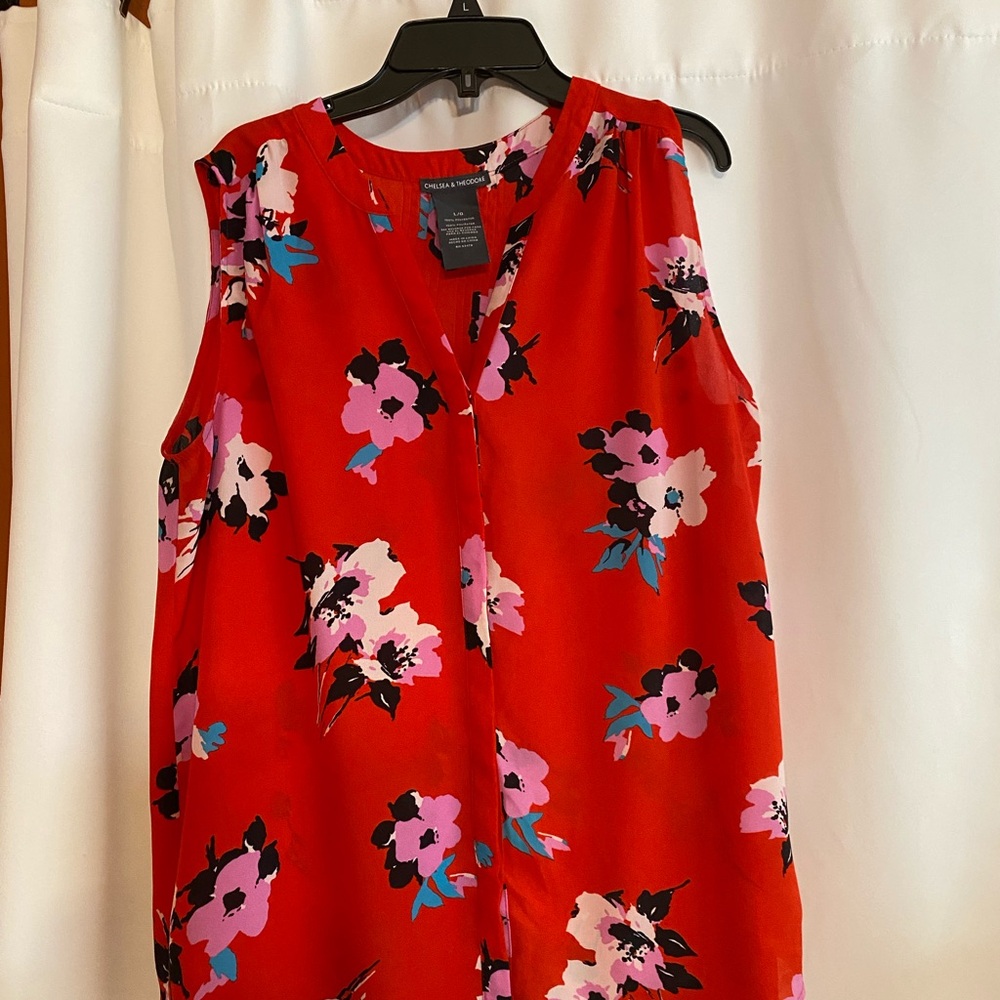 Chelsea & Theodore Red Floral Sleeveless Blouse - Size L